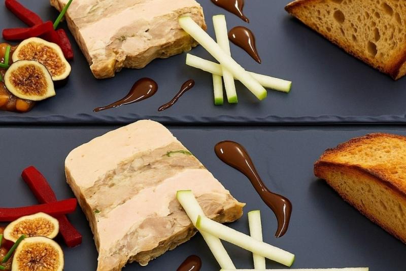 Marbré de foie gras, pomme verte & confit de canard