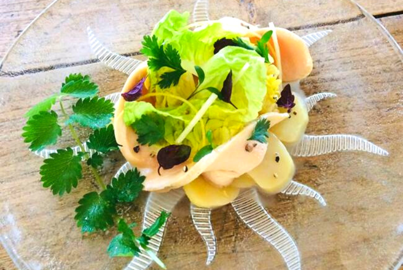 La Belle Salade de Volaille & Pommes Grenailles rafraîchie au gingembre et à la coriandre, vinaigrette légère au Floc de Gascogne